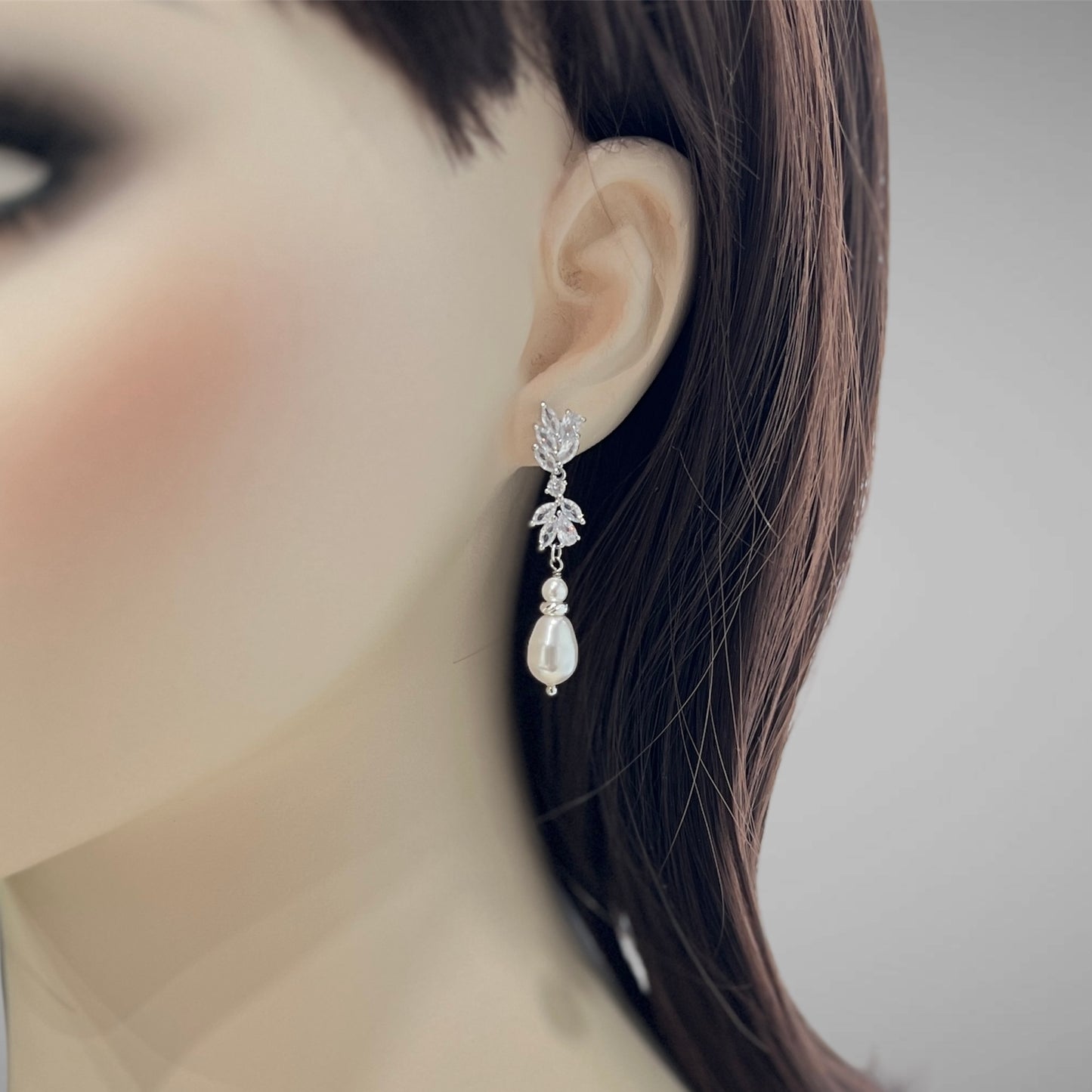 Bridal Wedding Floral Marquise Crystal and Pearl Necklace Earrings Set