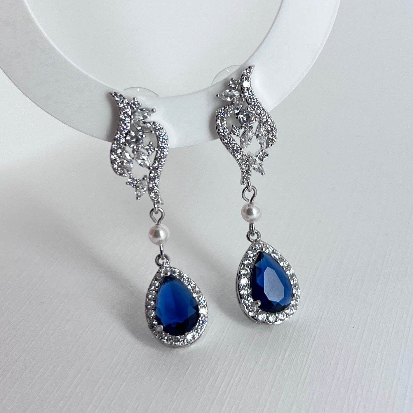 Wedding Bridal Something Blue Teardrop Floral Earrings