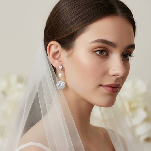 Boucles d'oreilles clips Melody CZ en forme de larme et de perles