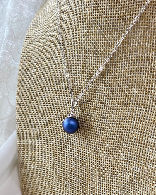 Wedding Bridal Royal Blue Pearl Necklace and Earrings Set