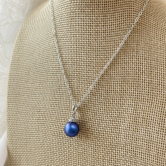Wedding Bridal Royal Blue Pearl Necklace and Earrings Set