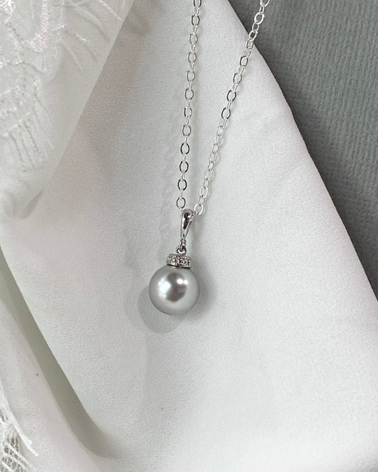 Wedding Bridal Light Gray Pearl Necklace and Stud Earrings Set