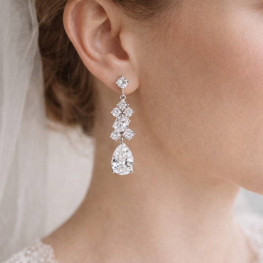 Bridal Teardrop Crystal Drop Clip on Earrings