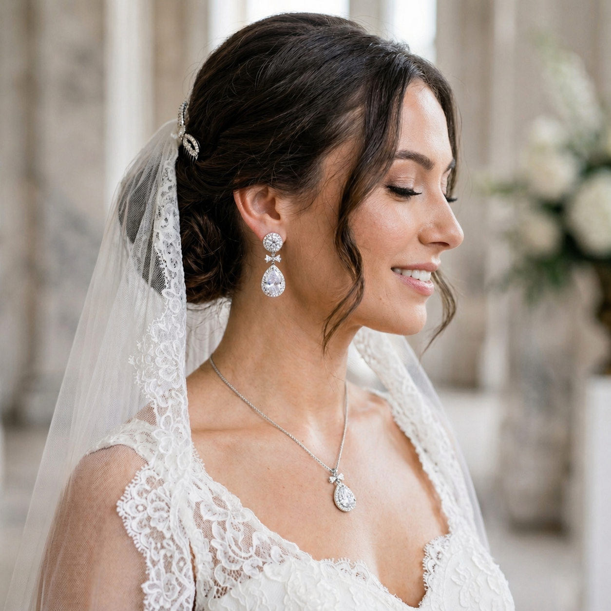 Bridal Crystal Drop Bow Earrings