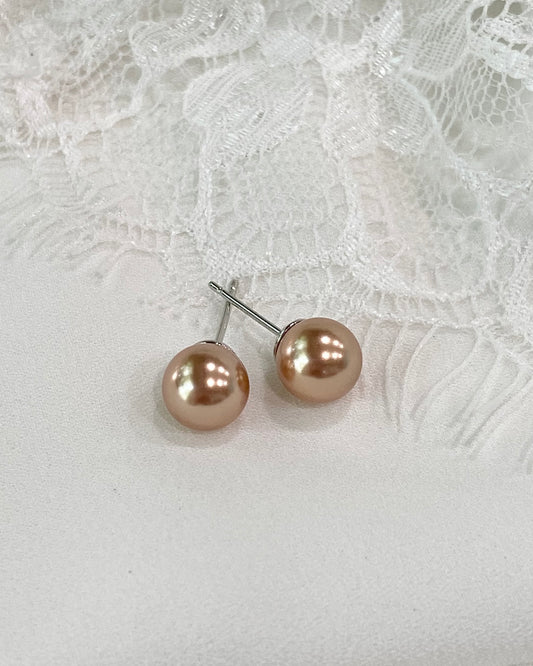 Wedding Bridal 2pcs CZ Rose Gold Pearl Necklace and Stud Earrings Set