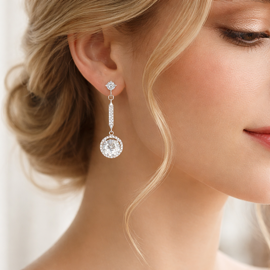 Bridal Round Halo Crystal Clip On Earrings