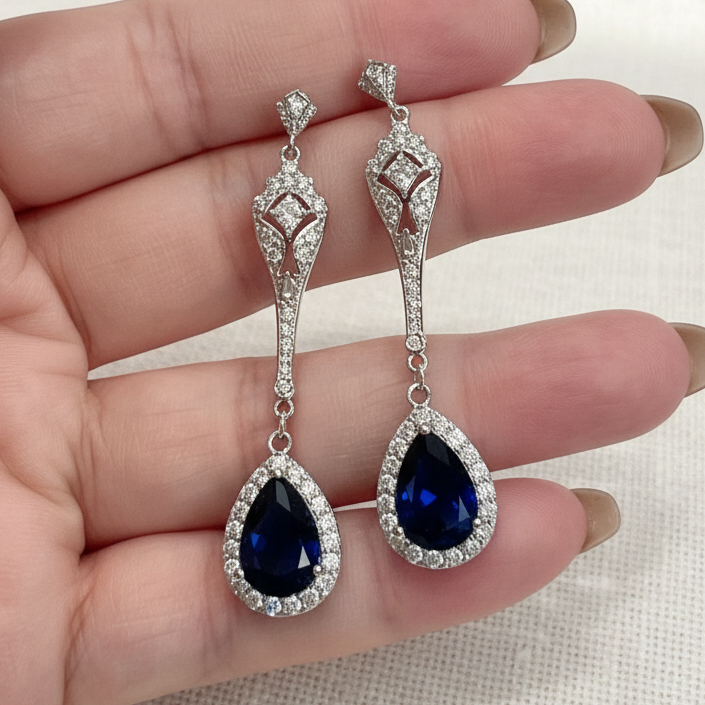 Something Blue Bridal Earrings Sapphire Teardrop