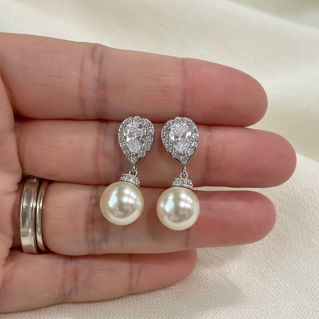 Wedding Bridal Cream Pearl Necklace and Earrings Set