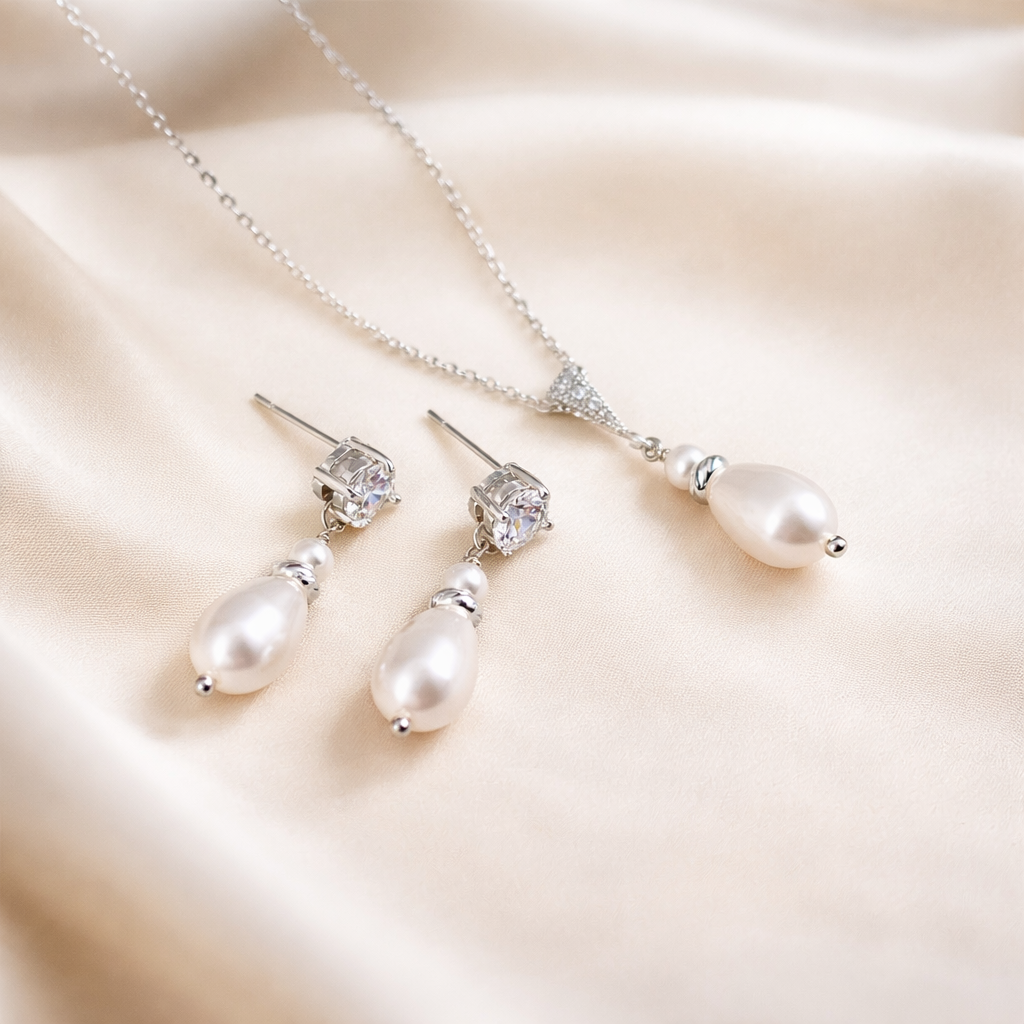 Minimal Pearl Drop Jewelry Set