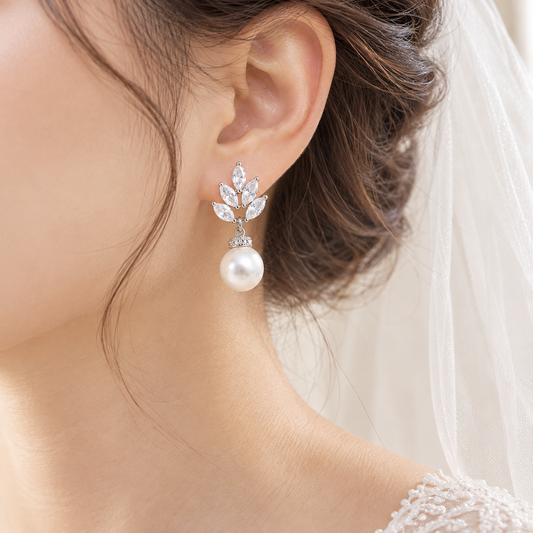 Pearl Bridal Dangle Drop Earrings