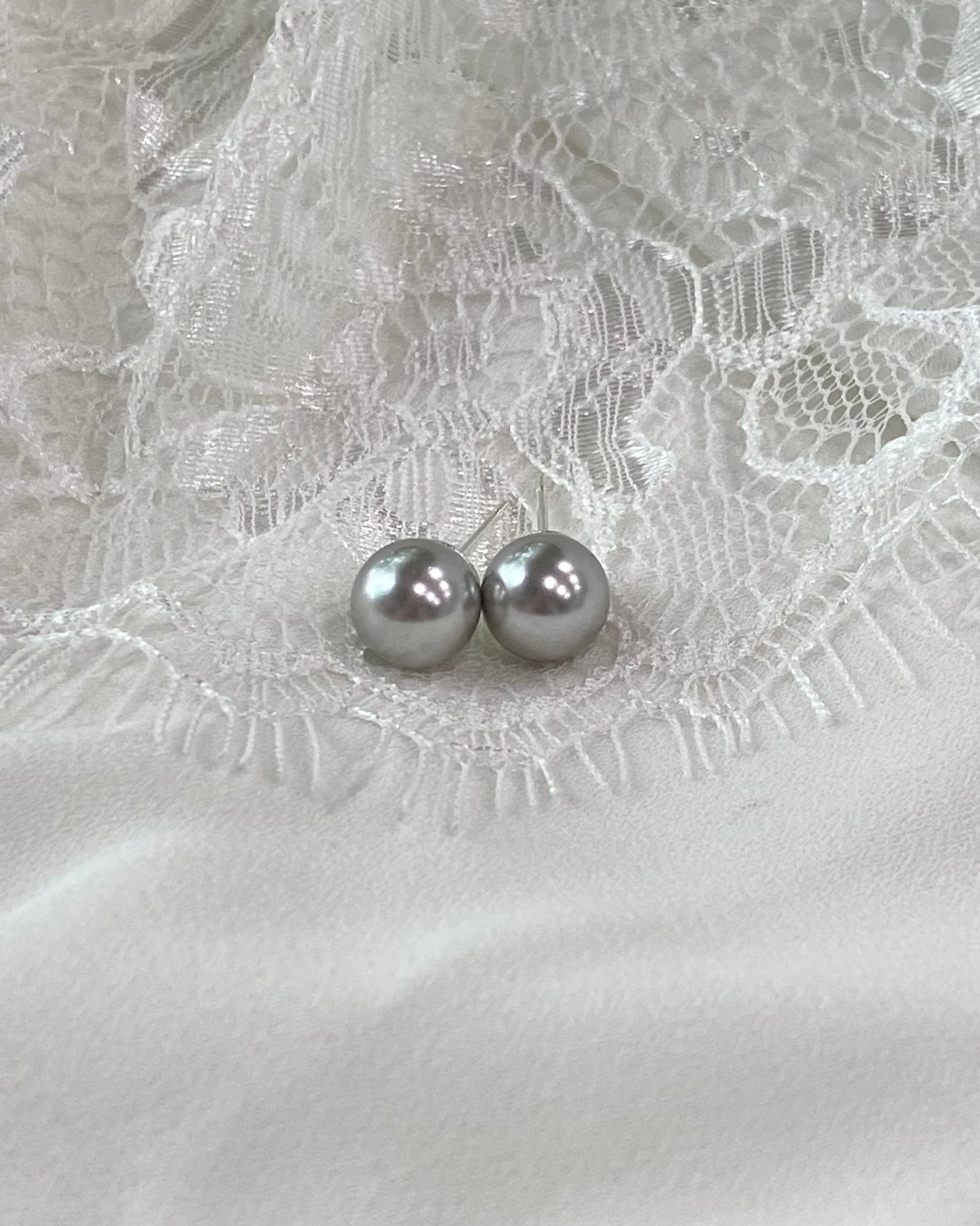 Wedding Bridal Light Gray Pearl Necklace and Stud Earrings Set