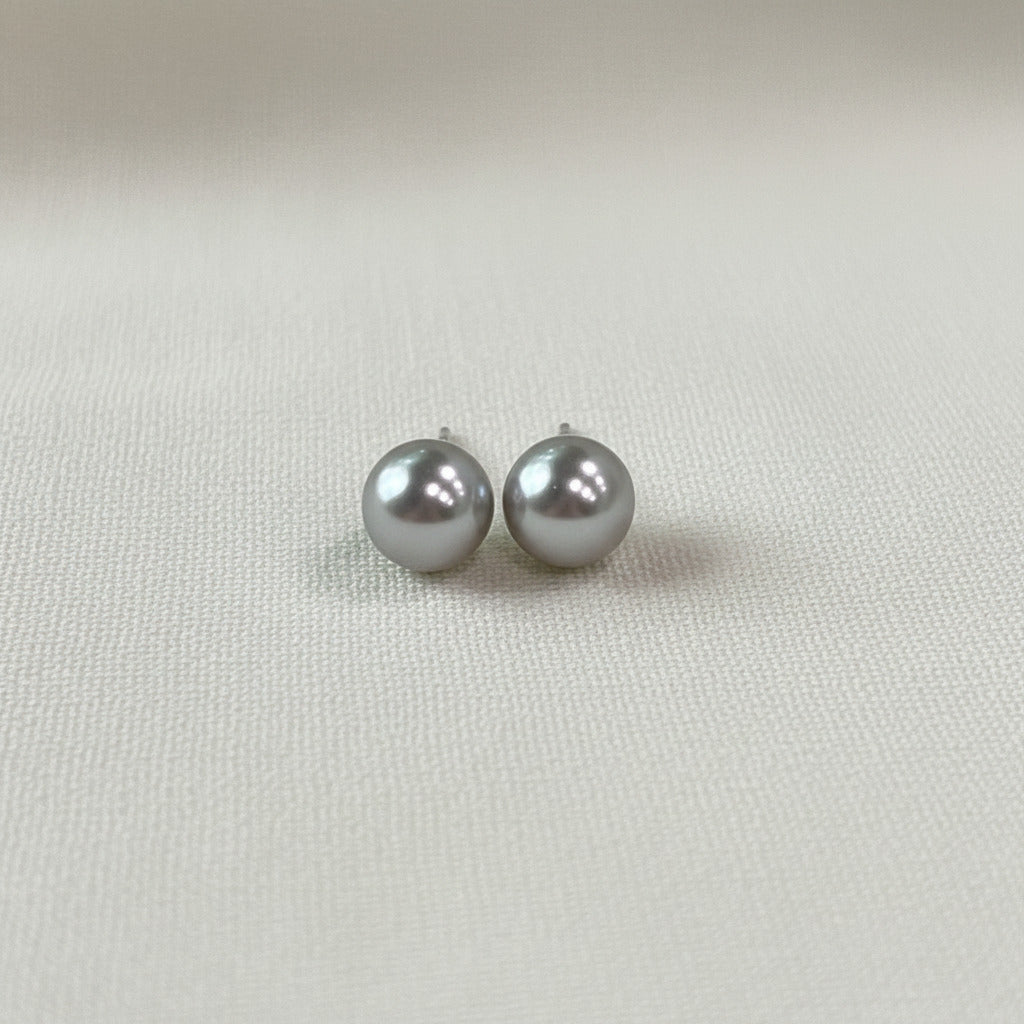 Wedding Bridal Light Gray Pearl Necklace and Stud Earrings Set