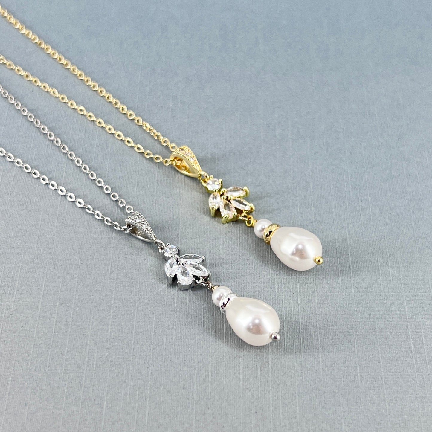 Bridal Wedding Floral Marquise Crystal and Pearl Necklace Earrings Set