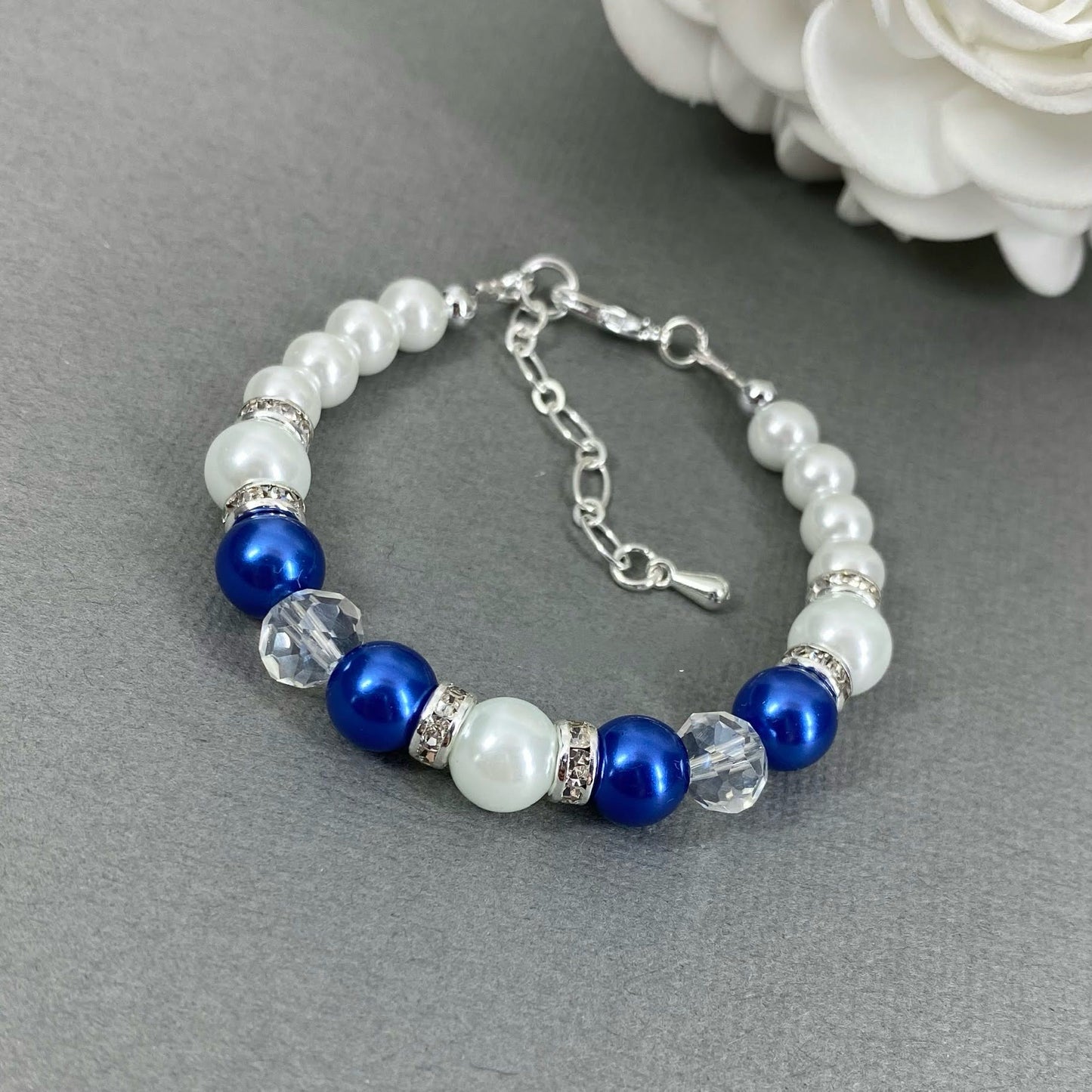 Royal Blue Flower Rose Pearl Necklace Bracelet Earrings