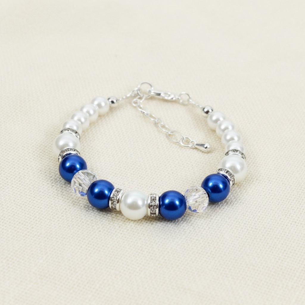 Royal Blue Flower Rose Pearl Necklace Bracelet Earrings
