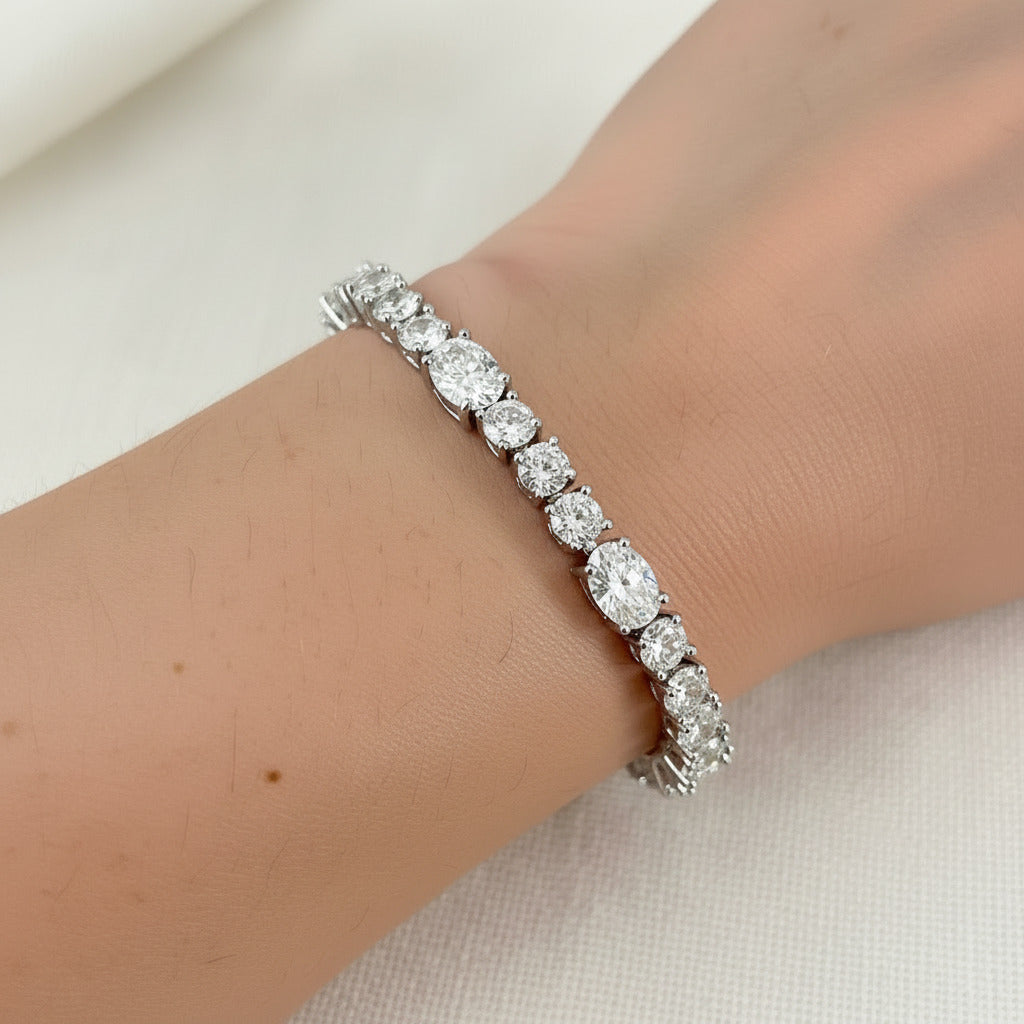 Crystal Tennis Bridal Silver Adjustable Bracelet