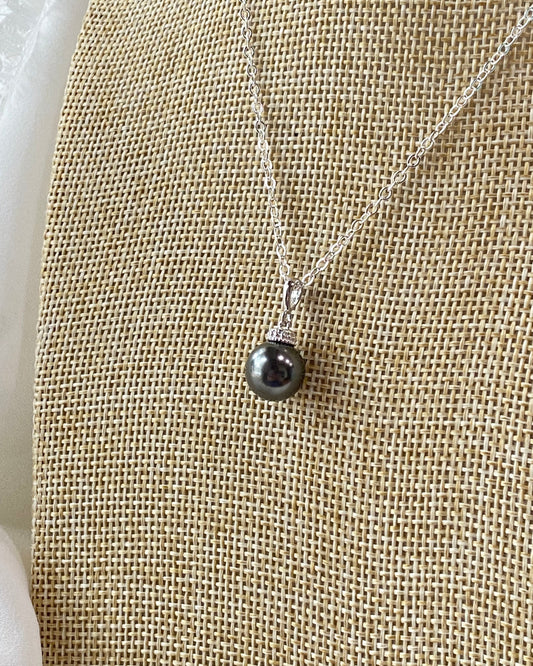 Wedding Bridal Charcoal Pearl Necklace and Stud Earrings Set