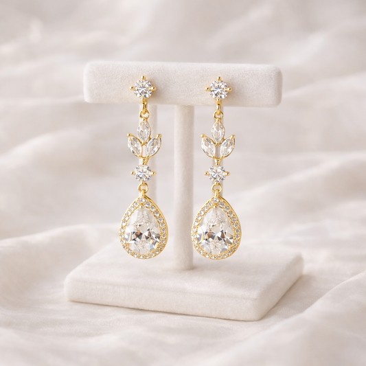 Wedding Crystal Leaf Teardrop Clip on Earrings Bridal Jewelry