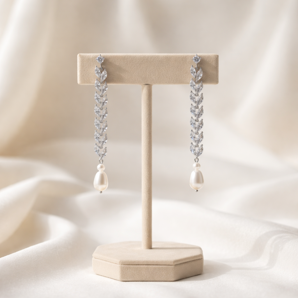 Long Crystal Pearl Clip-On Earrings Wedding Bridal Jewelry Non Pierced Accessories