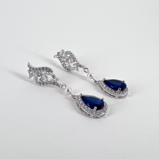 Wedding Bridal Something Blue Teardrop Floral Earrings