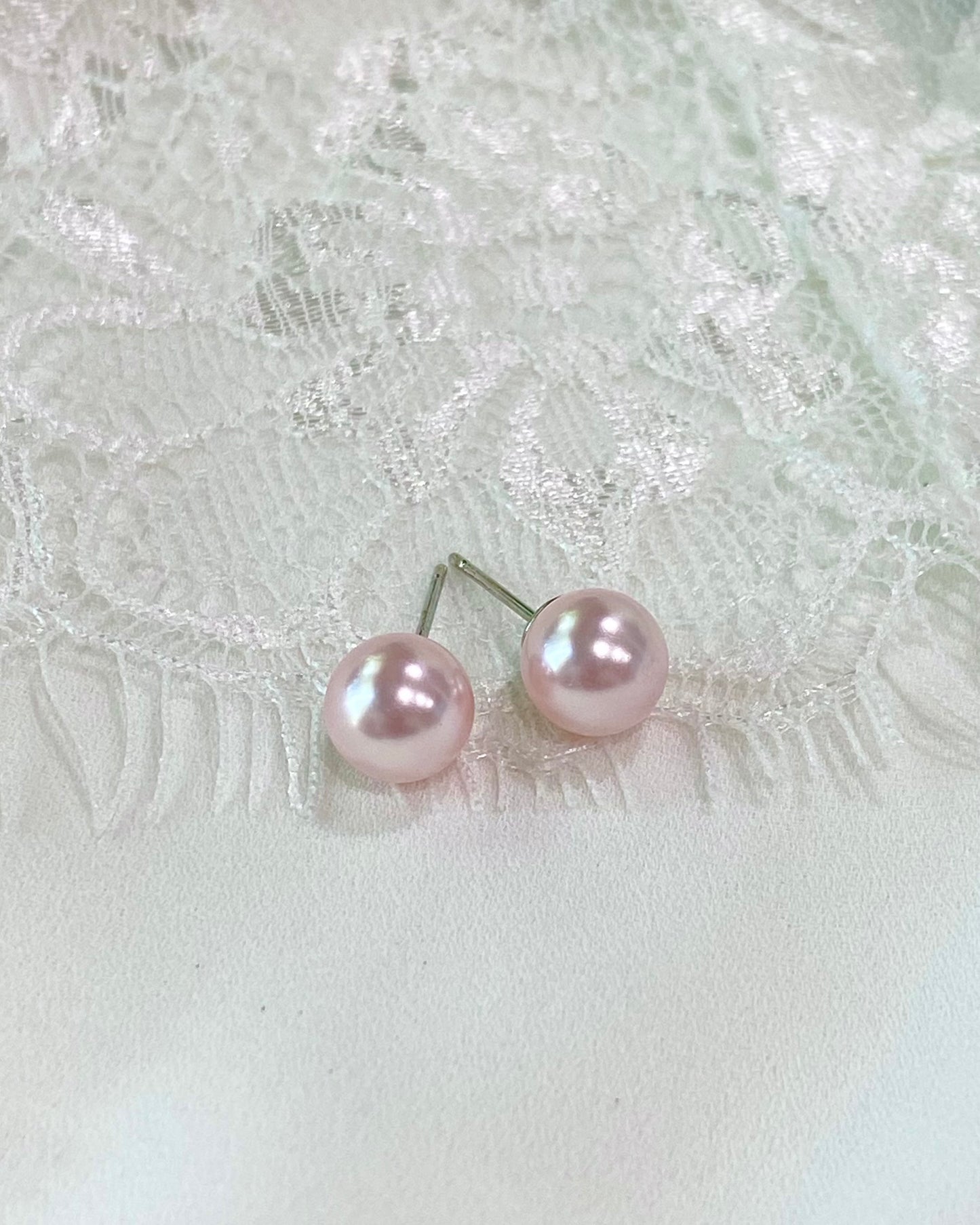 Wedding Bridal Pink Pearl Necklace and Stud Earrings Set