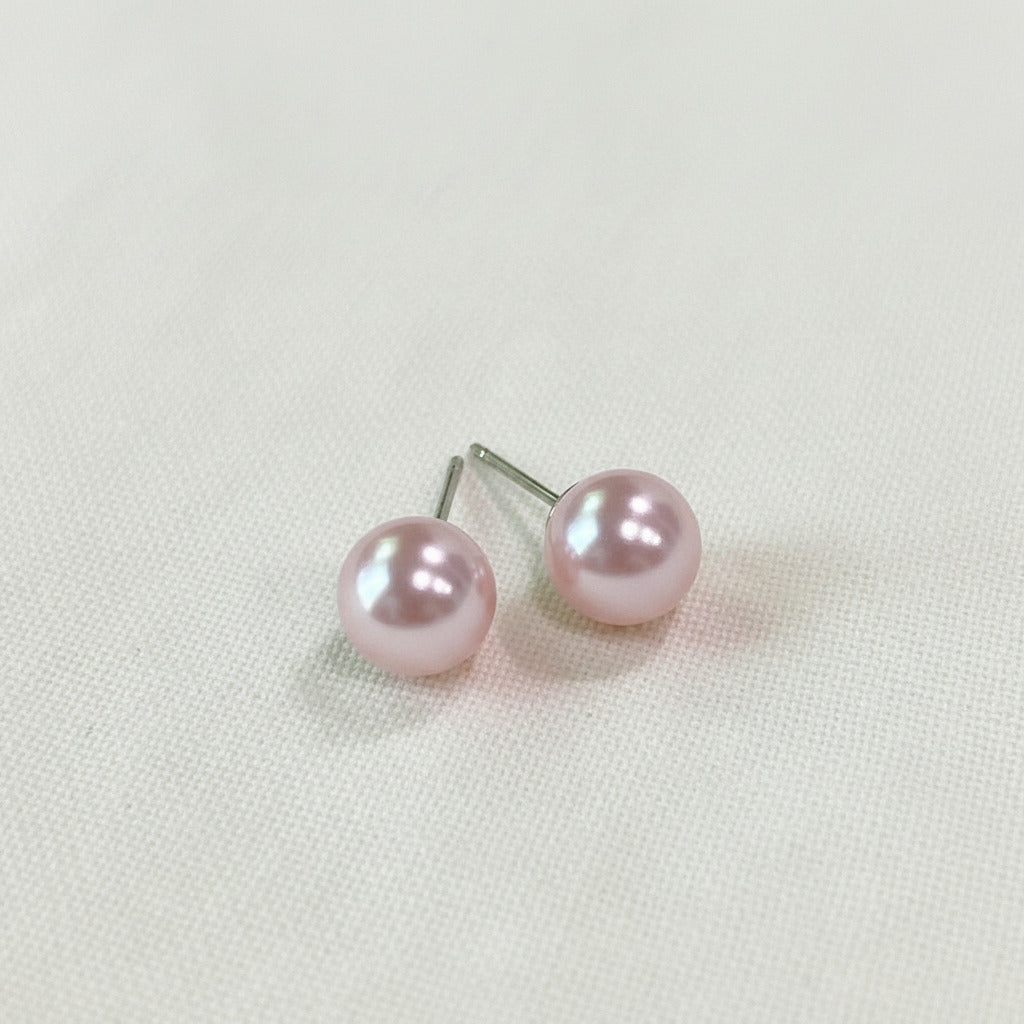 Wedding Bridal Pink Pearl Necklace and Stud Earrings Set