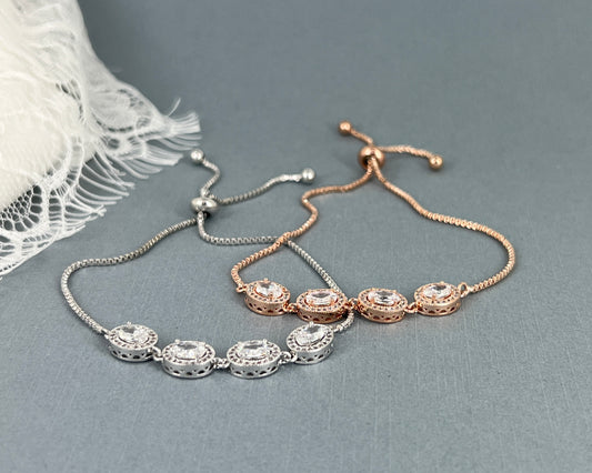Wedding Bridal Cubic Bridesmaids Oval Adjustable Bracelet