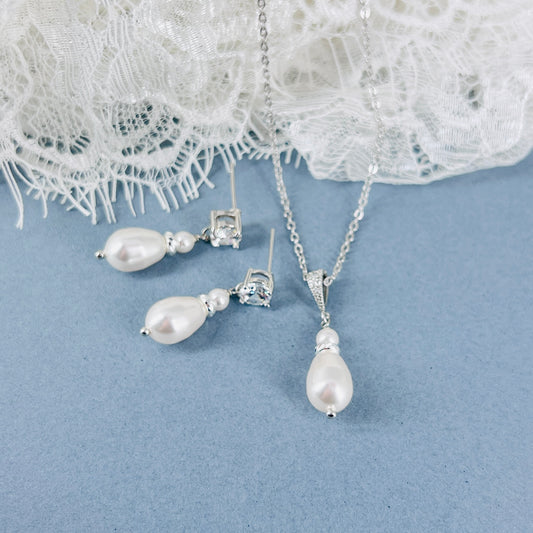 Bridal Wedding Marquise Pear-shaped Pearl Drop Earrings