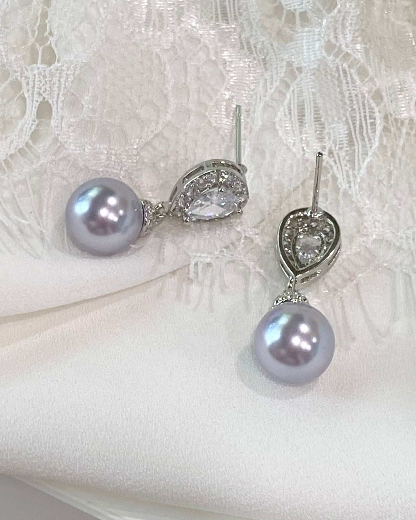 Wedding Bridal Light Purple Pearl Necklace and Earrings Set