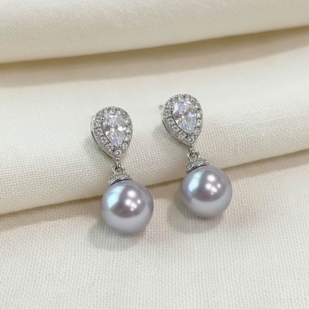 Wedding Bridal Light Purple Pearl Necklace and Earrings Set
