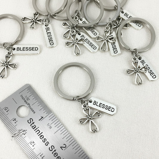 Cross and Blessed Charm Key Chain Religious Baptisms Confirmations Gifts Wedding Favors