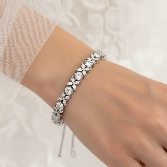 Wedding Bridal Floral Crystal Adjustable Bracelet