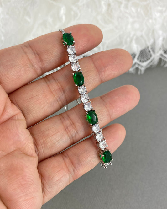 Wedding Bridal Cubic Emerald Green Adjustable Bracelet