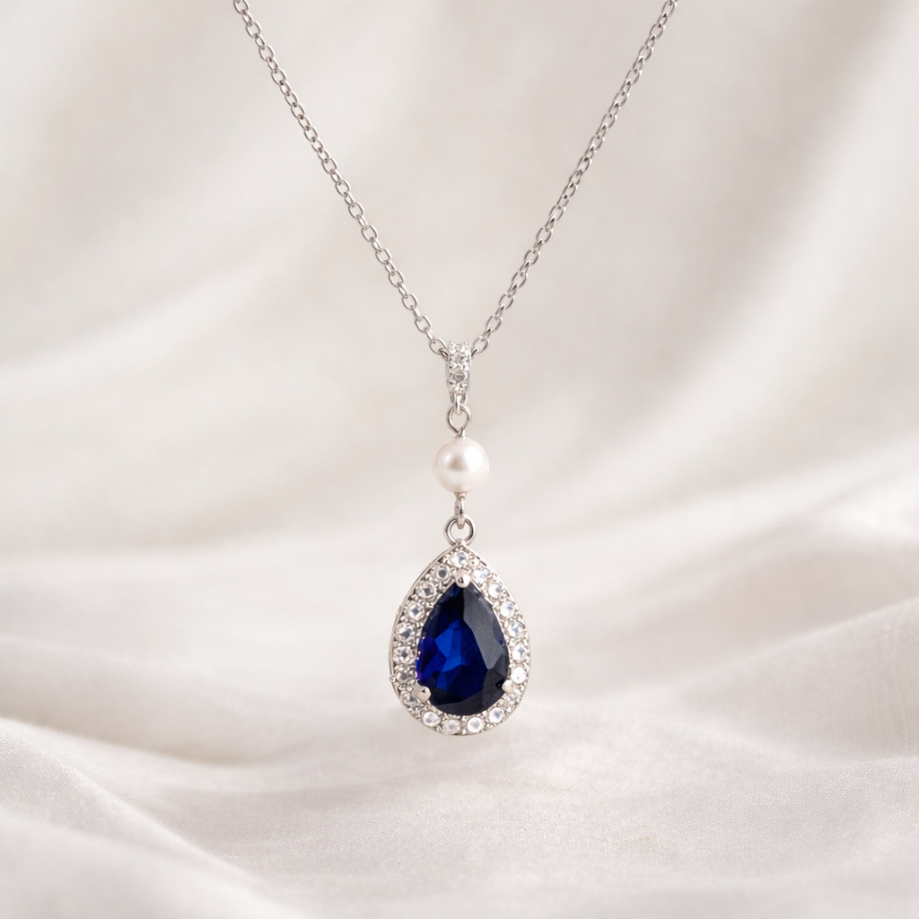 Wedding Sapphire Blue Teardrop Bridal Earrings Set