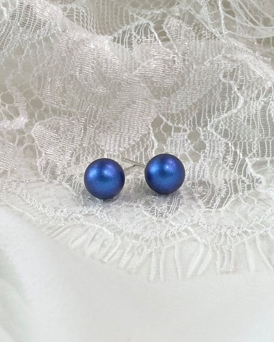 Wedding Bridal Royal Blue Pearl Necklace and Stud Earrings Set