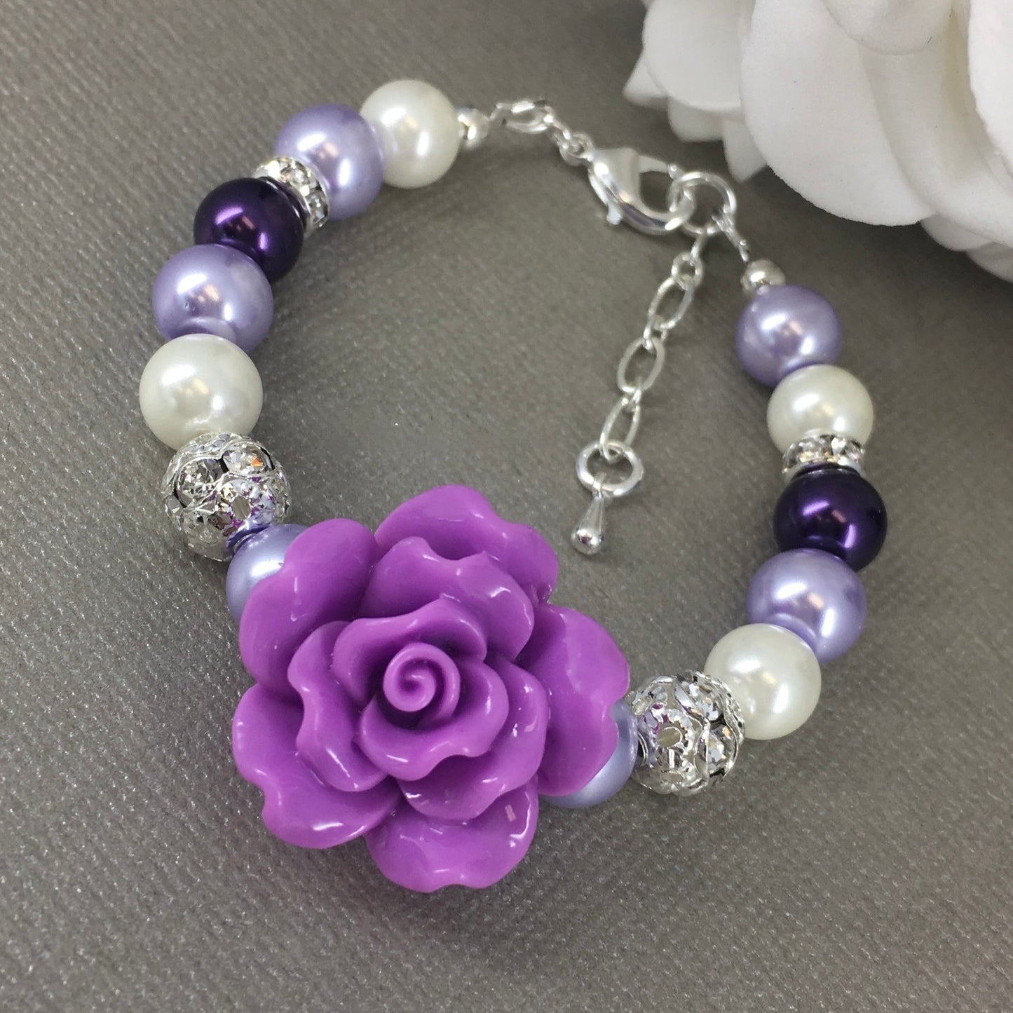 Shades of Purple Pearl with Lavender Rose Necklace Bracelet Earrings