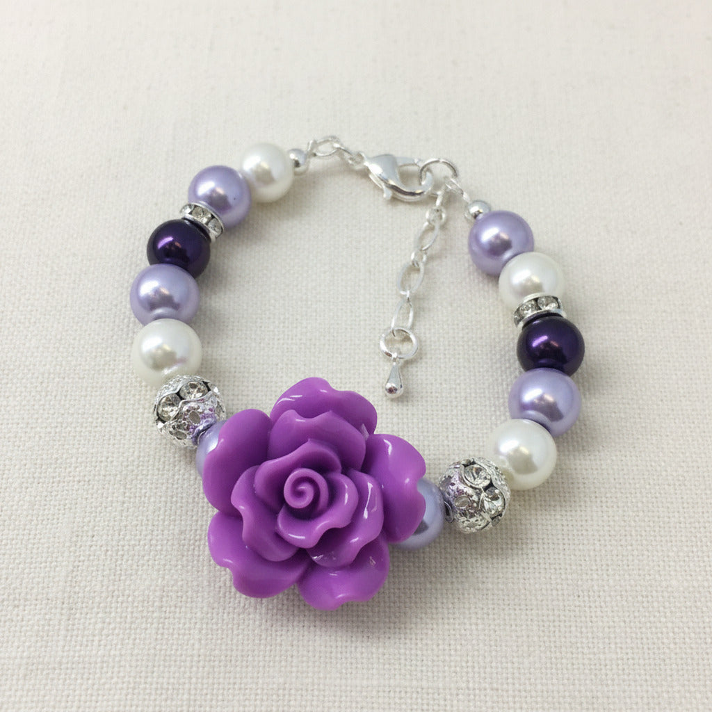 Shades of Purple Pearl with Lavender Rose Necklace Bracelet Earrings