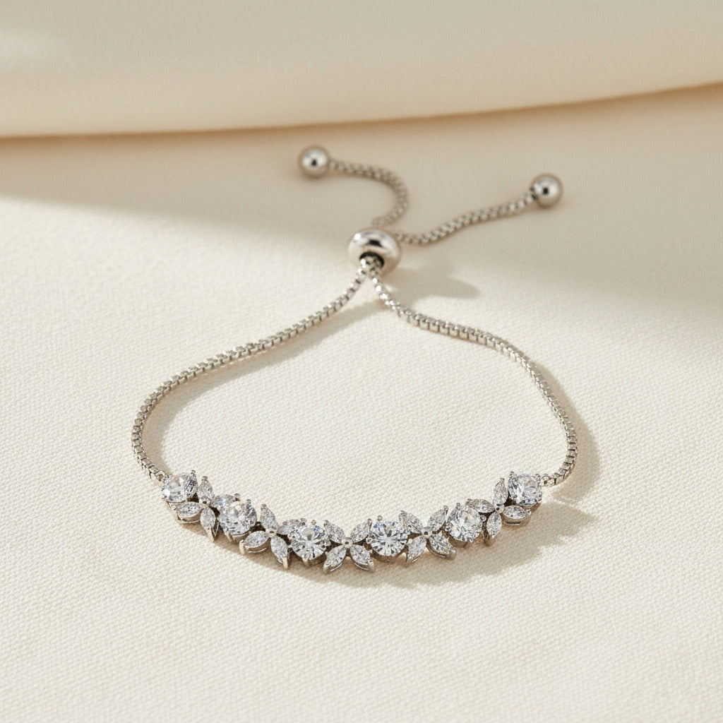 Wedding Bridal Floral Crystal Adjustable Bracelet