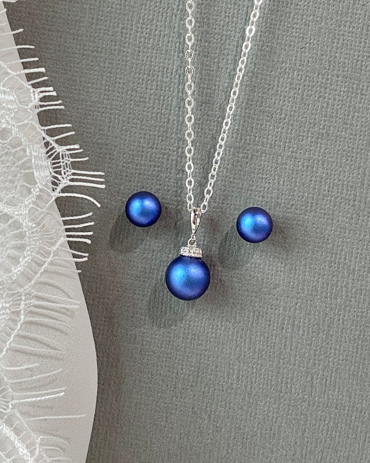 Lennon Royal Blue Pearl Necklace and Stud Earrings Set