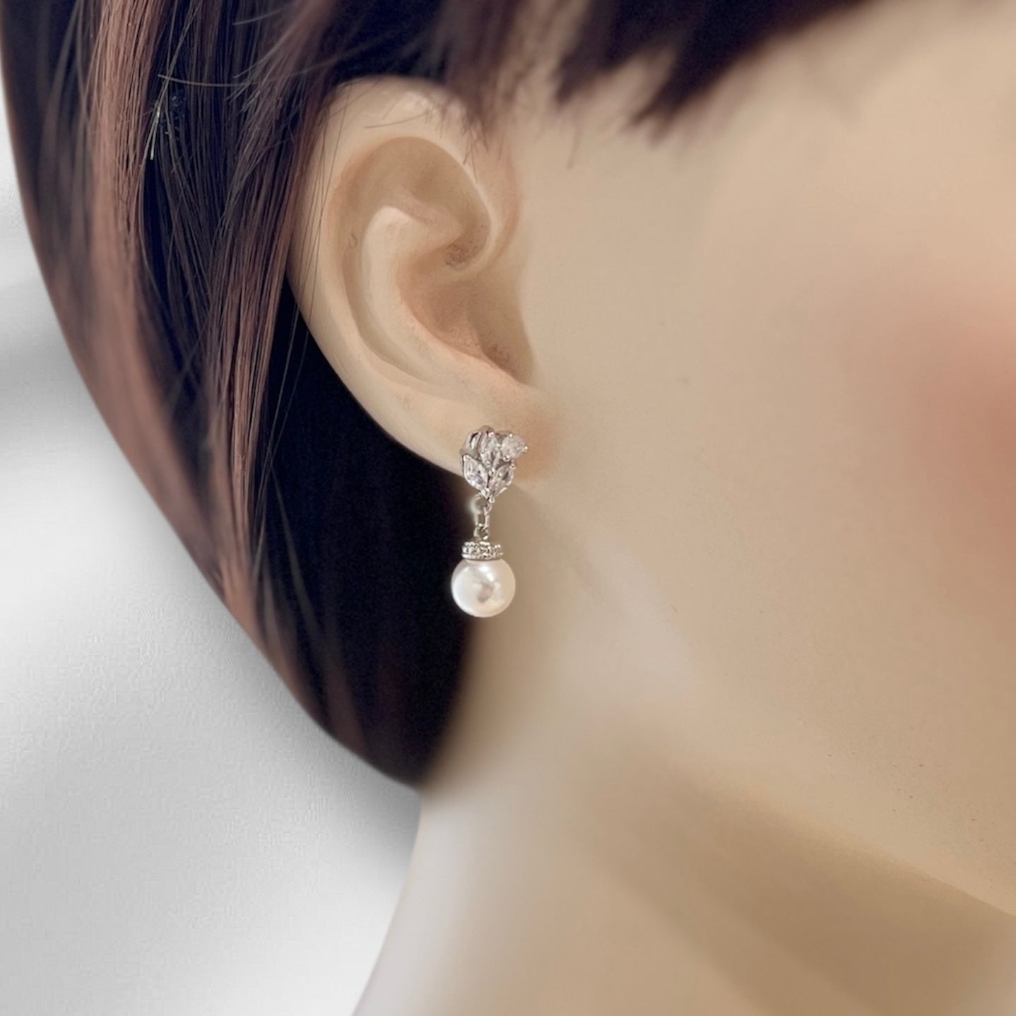 Wedding Minimalist Pearl Dangle Bridal Earrings Necklace