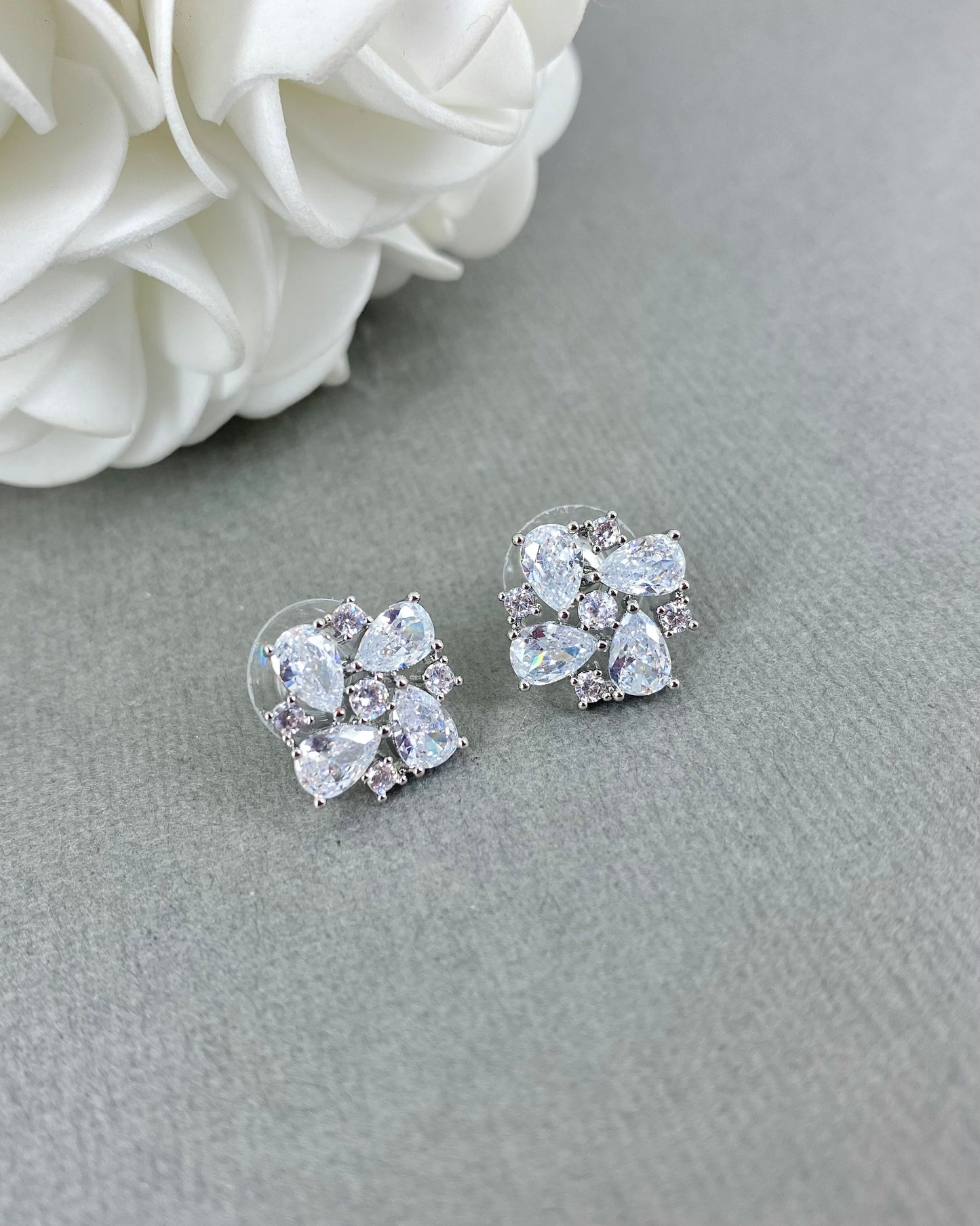 Wedding Bridal Cubic Square Stud Earrings