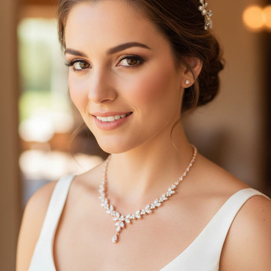 Wedding Bridal Floral 3pcs Rose Gold Plated CZ Jewelry Set