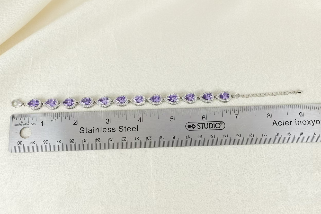 Wedding Bridesmaids CZ Amethyst Purple Full Teardrop Bridal Bracelet