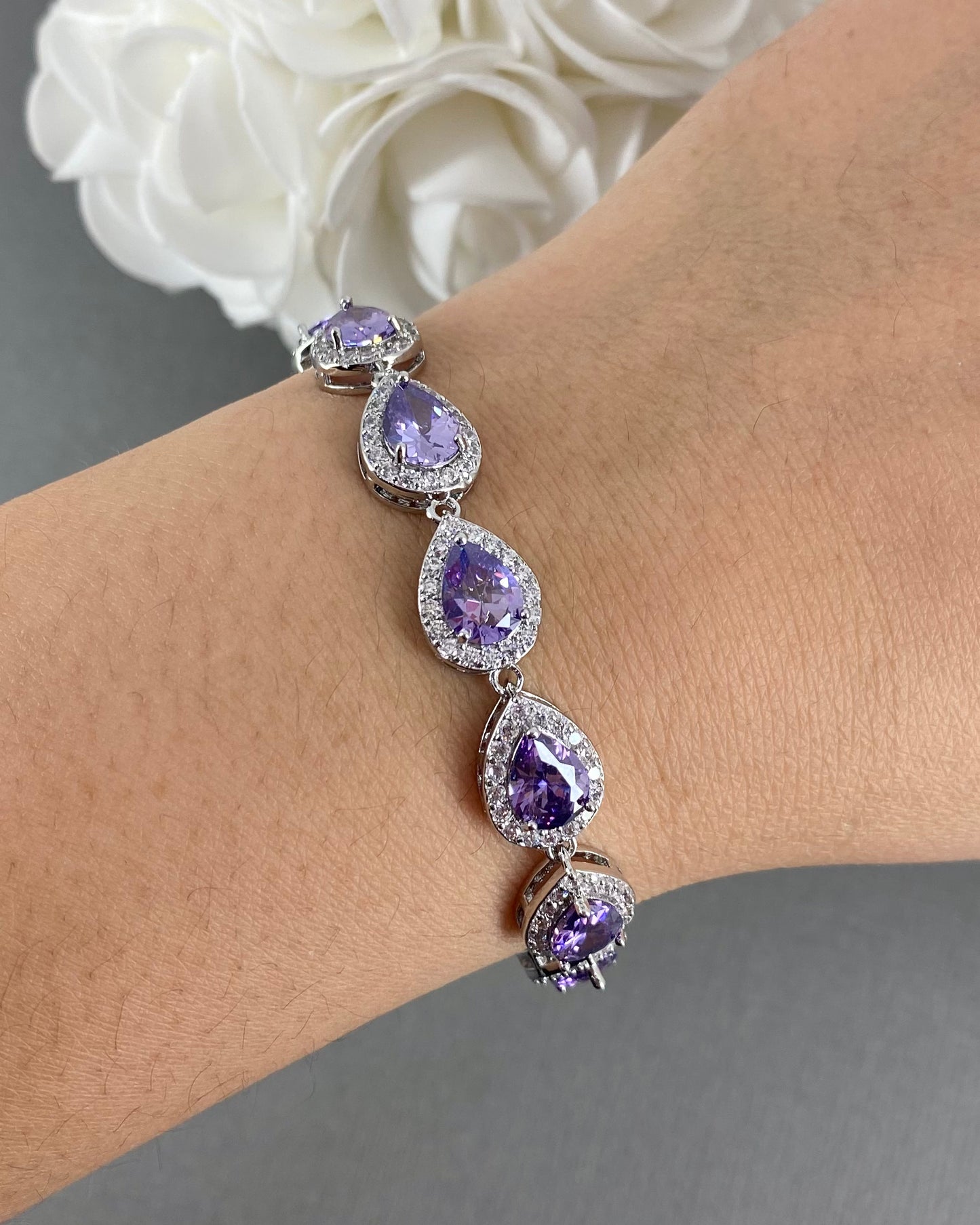 Celine CZ Amethyst Purple Full Teardrop Bracelet