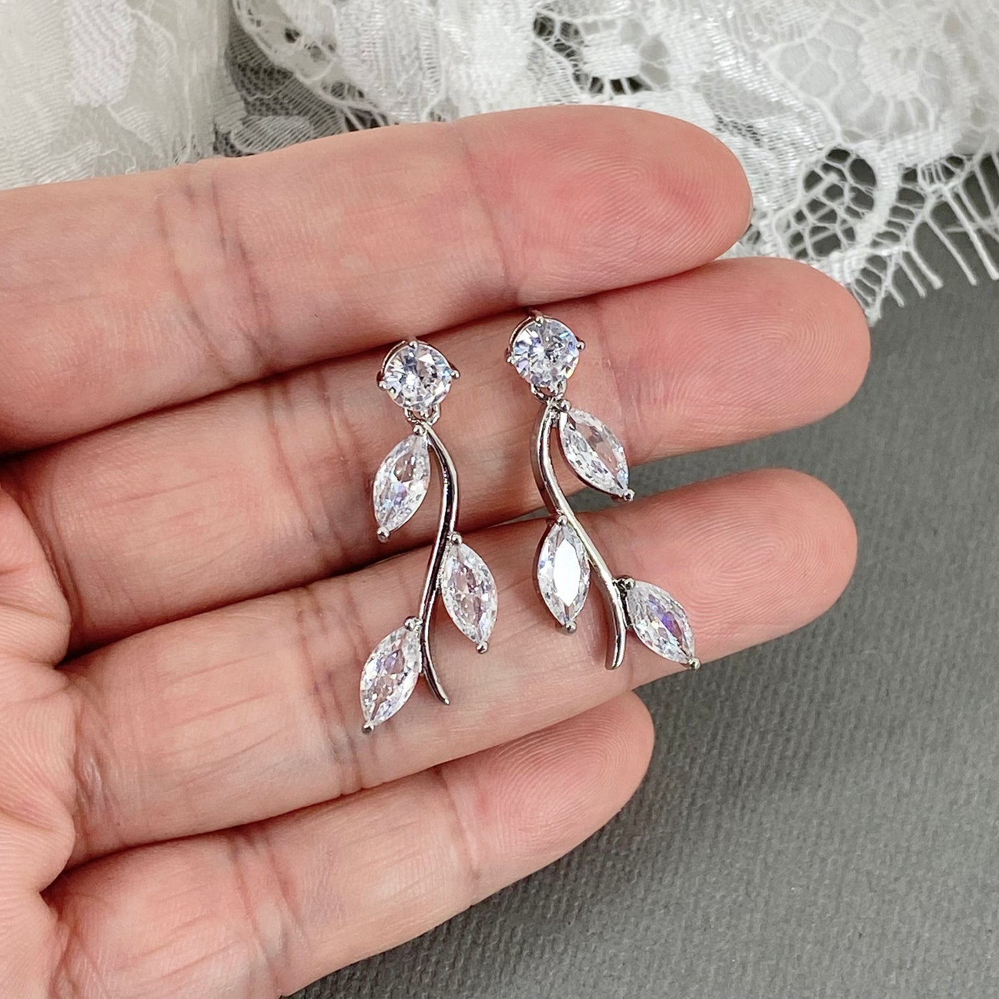 Wedding Bridal CZ Leaf-shaped Dangle Earrings