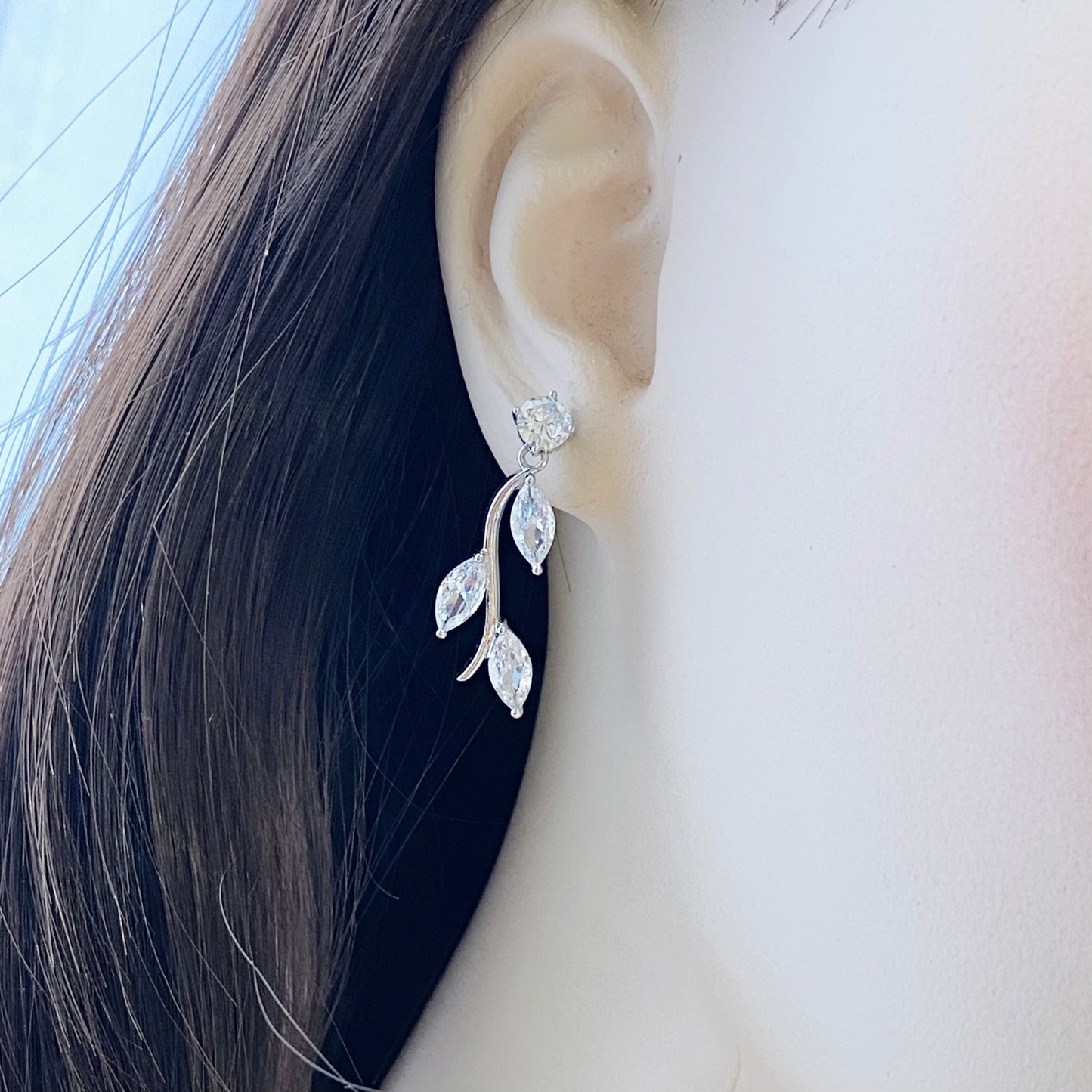 Wedding Bridal CZ Leaf-shaped Dangle Earrings