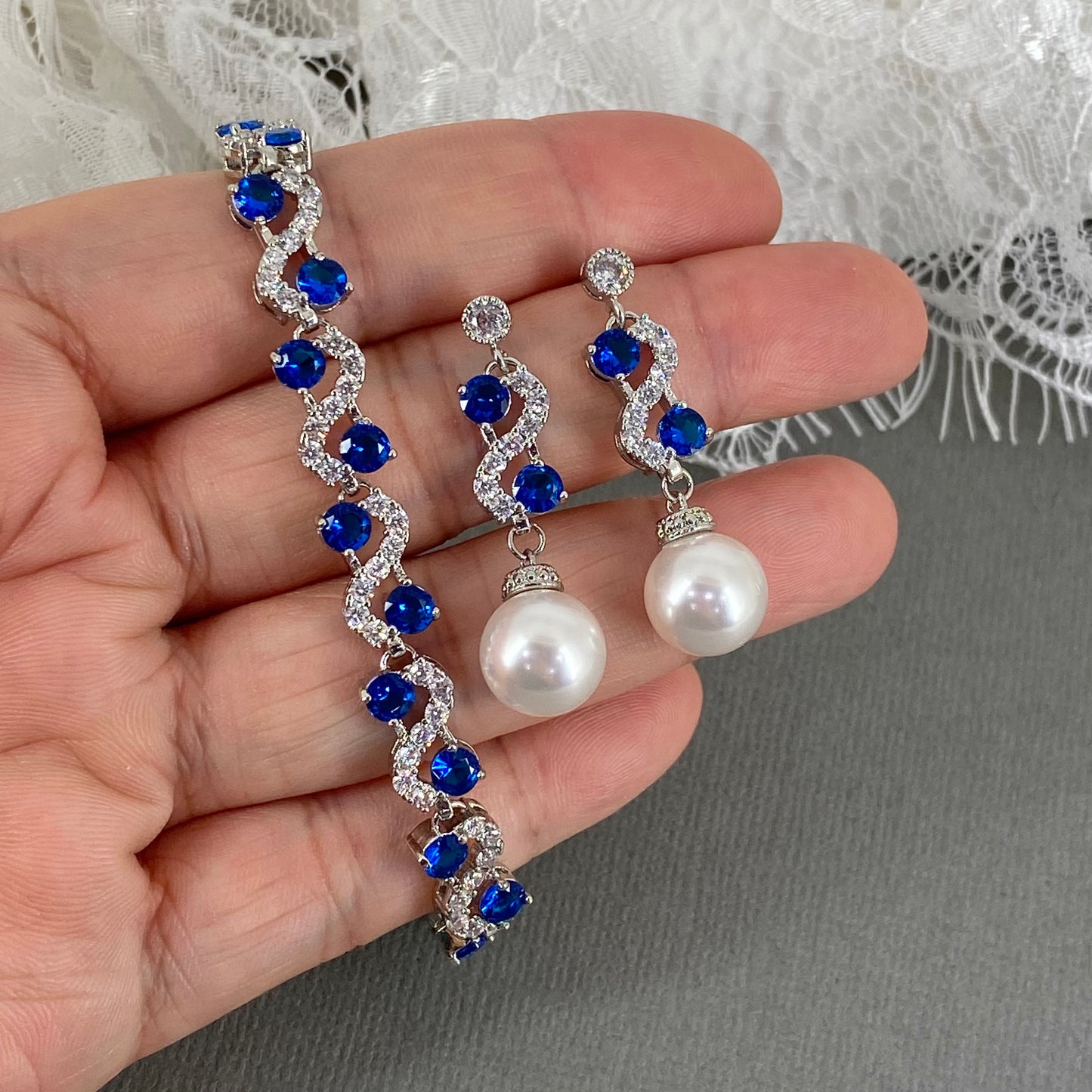 Clearance CZ Royal Blue Bracelet and Earrings Set