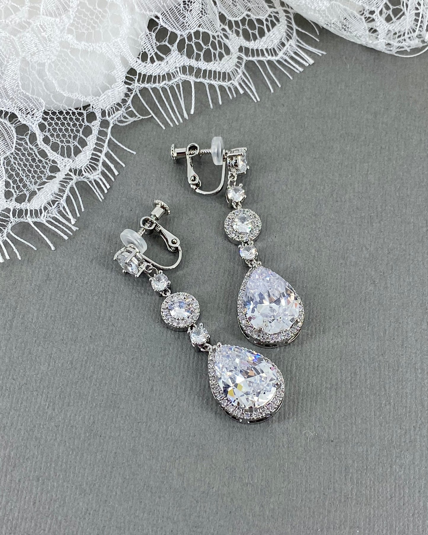 Wedding Bridal Bridesmaids Clip-on Statement Cubic Earrings