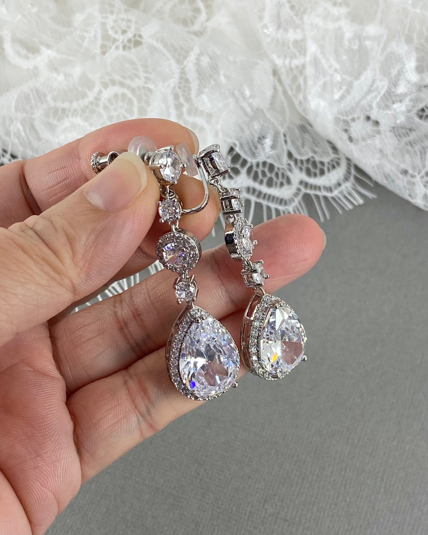 Wedding Bridal Bridesmaids Clip-on Statement Cubic Earrings