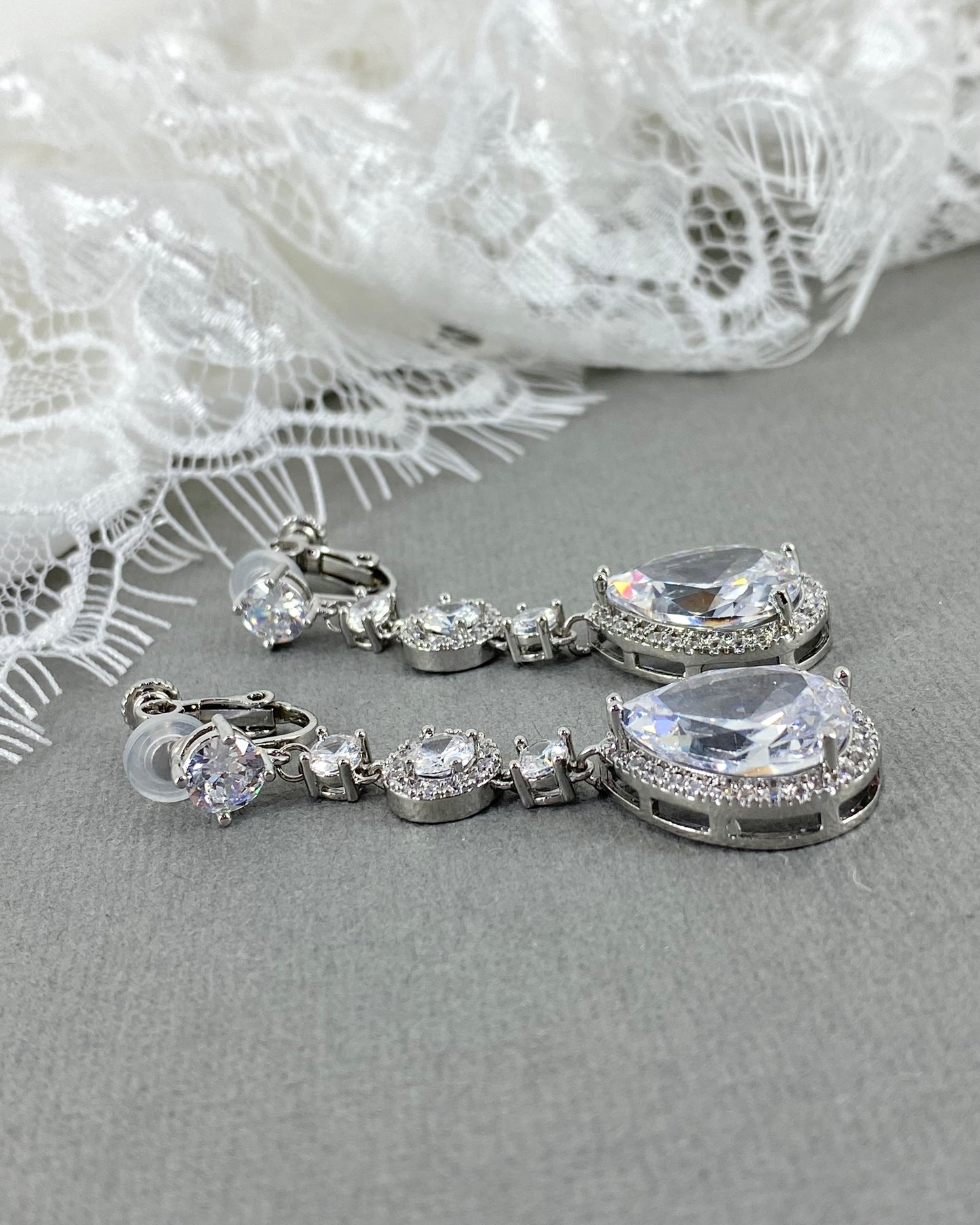 Wedding Bridal Bridesmaids Clip-on Statement Cubic Earrings